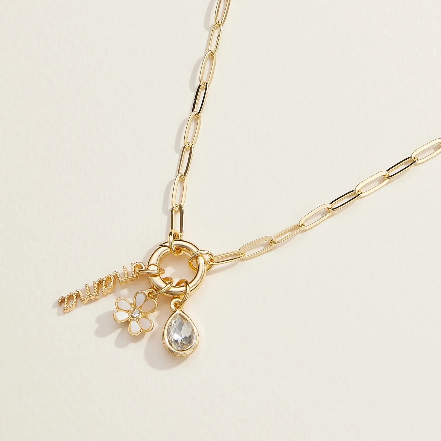 Mama & Flower Gold Dipped Charm Necklace Set