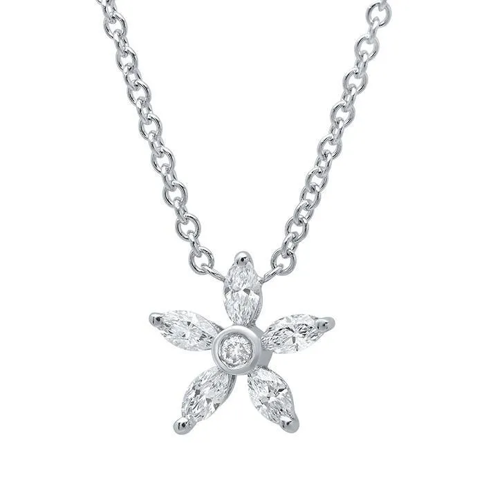 Marquise Diamond Flower Pendant Necklace
