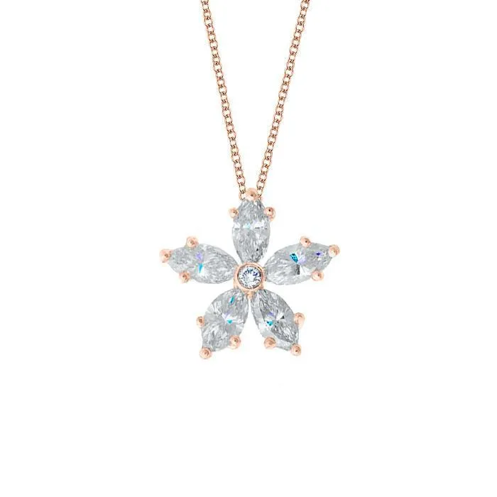 Marquise Diamond Flower Pendant Necklace