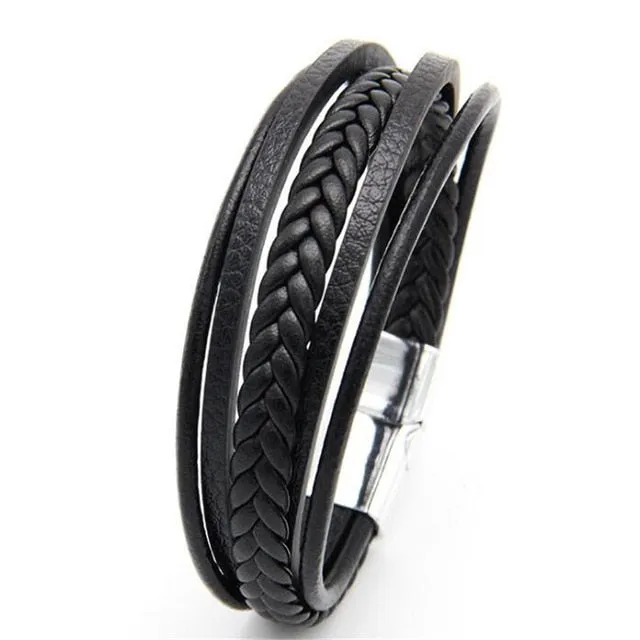 Men Stainless Steel Multilayer Braided Rope Bracelets