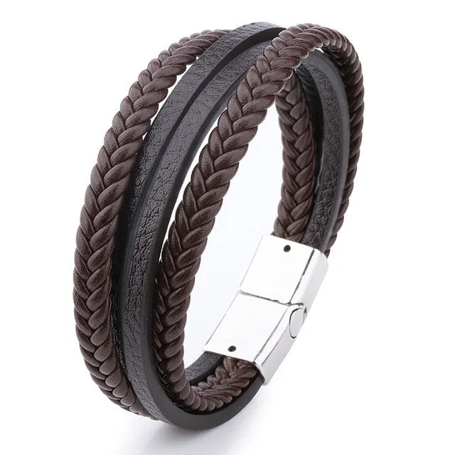 Men Stainless Steel Multilayer Braided Rope Bracelets
