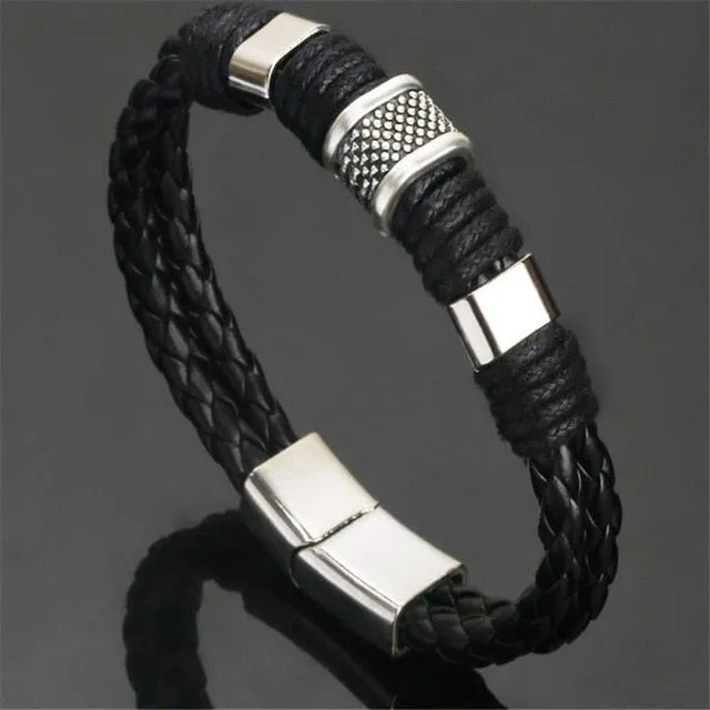 Men Stainless Steel Multilayer Braided Rope Bracelets