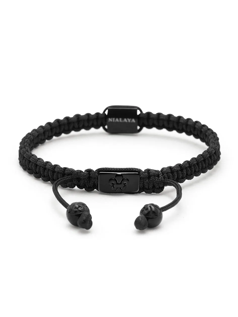 Men's Black String Bracelet with Black CZ Flatbead