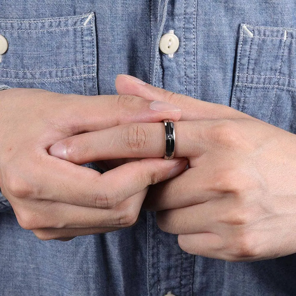 Men's Titanium Wedding Band with Created Diamond