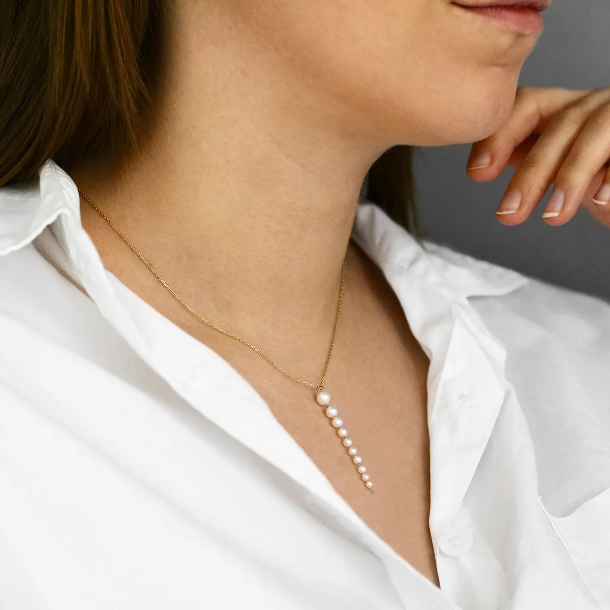Mizuki Sea of Beauty Collection Cascading Akoya Pearl Drop Necklace | 14K Yellow Gold