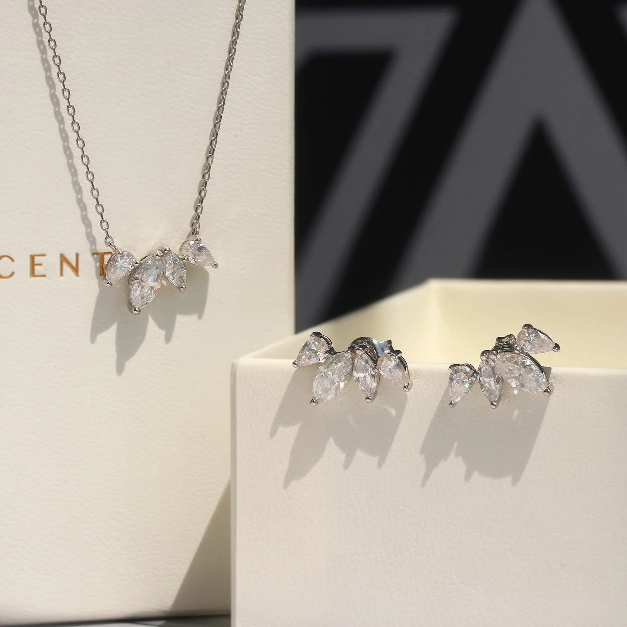 Moissanite Cluster Lily of the Valley Earrings and Necklace