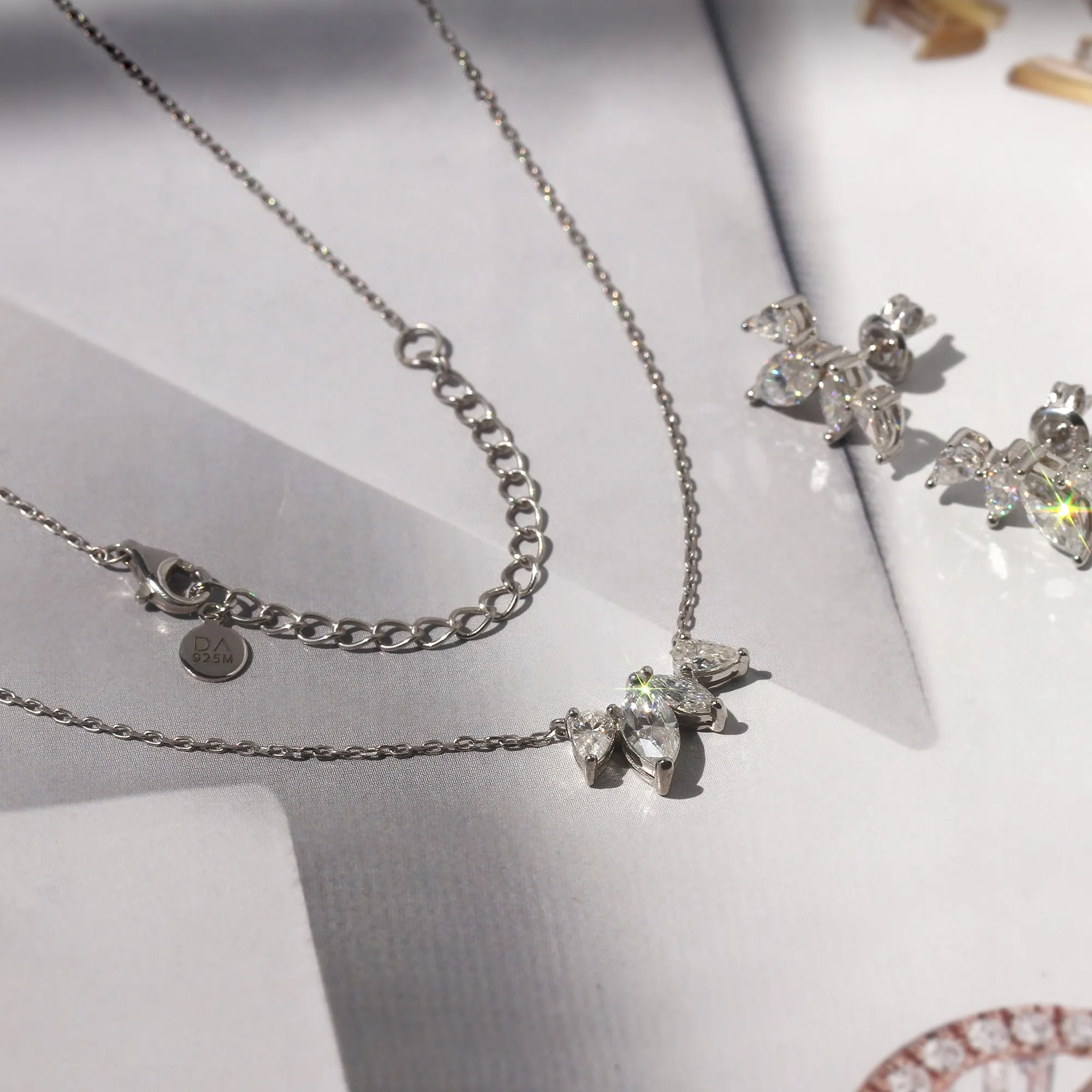 Moissanite Cluster Lily of the Valley Earrings and Necklace