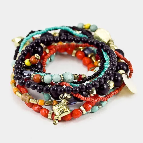 Multi Layered Strand Bead Stretch Bracelet
