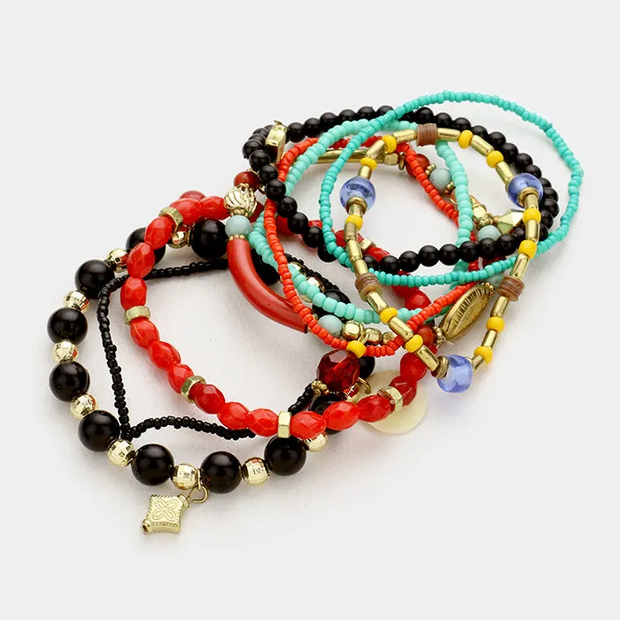 Multi Layered Strand Bead Stretch Bracelet