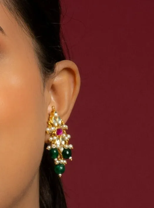 Multicolour Pachi Kundan Choker Necklace Set (Choker With Earrings Set)