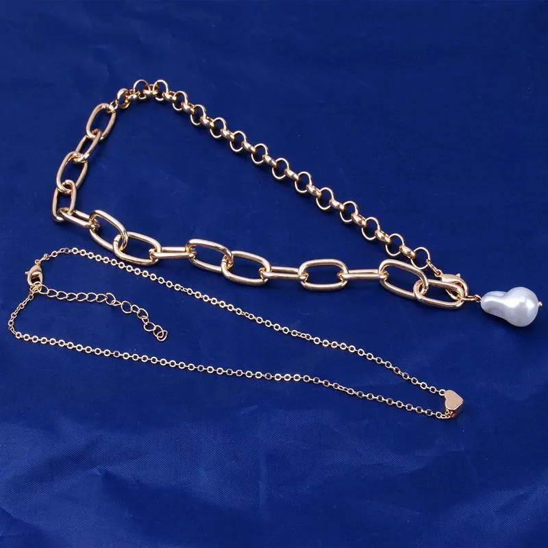 Multilayer Pearl and Heart Charm Pendant Necklaces