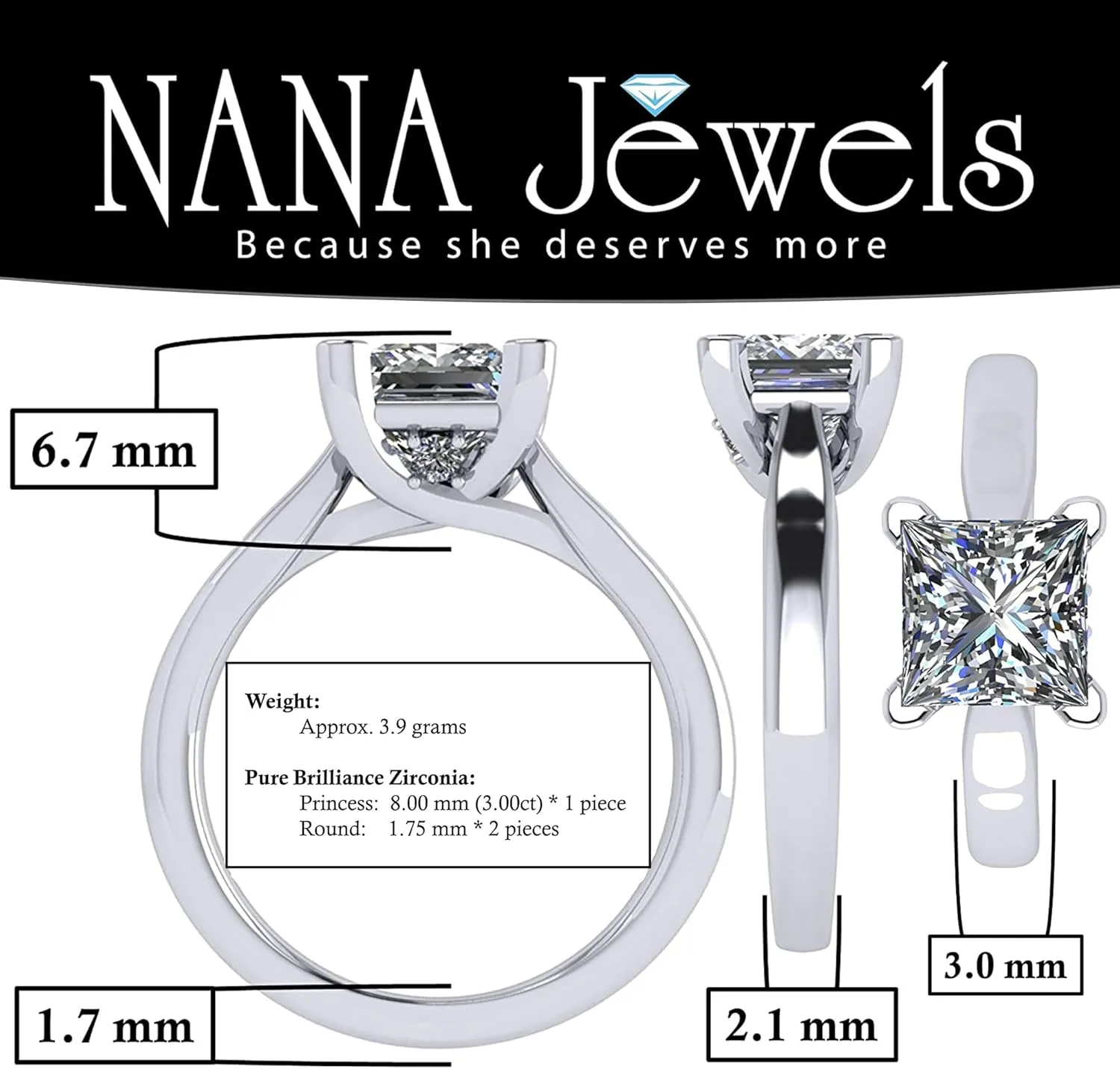 NANA Jewels 1to4ct Simulated Diamond Engagement ring Round-Princess-Cushion-Asscher Solitaire Lucita Cz & Silver