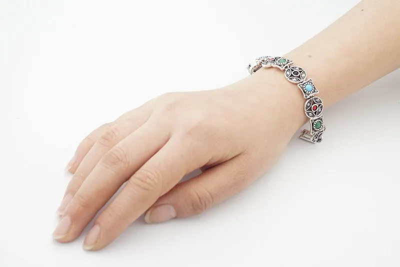 New Arrival Jewelry Tibet Silver Multi-Color Resin Bracelets European Women's Bracelets
