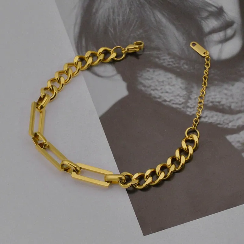 New Trendy Gold Color Cuba Chain Charm Bracelets Women