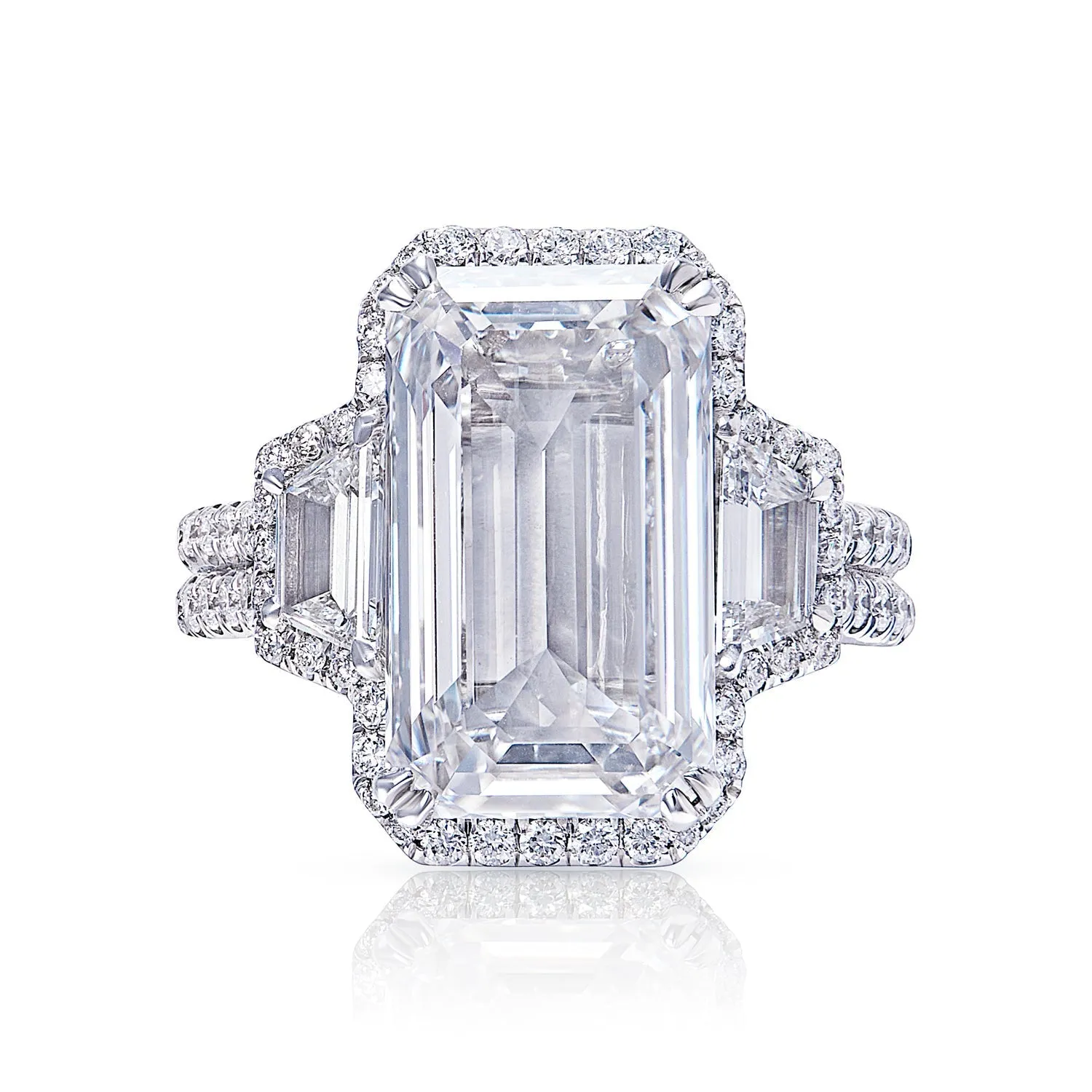 Norah 9 Carat Emerald Cut E VVS1 Diamond Engagement Ring in Platinum. GIA