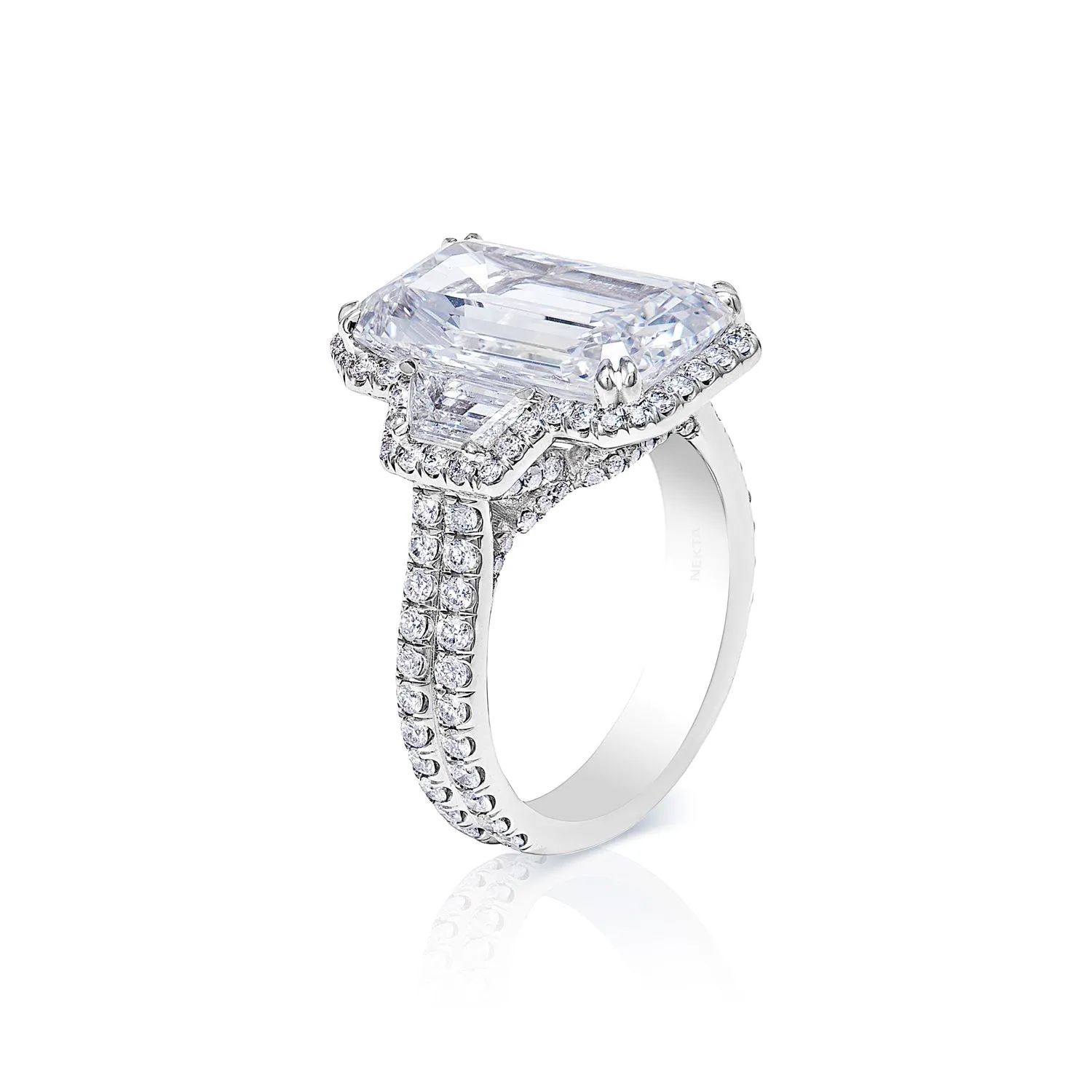 Norah 9 Carat Emerald Cut E VVS1 Diamond Engagement Ring in Platinum. GIA