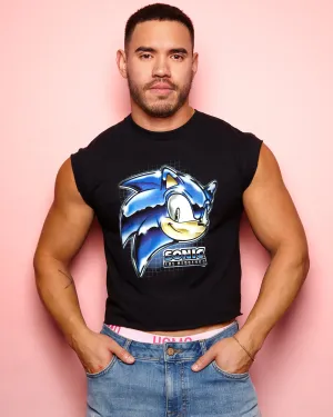 Official Sonic the hedgehog sleeveless low cut crop top- black