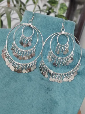 Oxidised Black Silver Multilayered Stylish Hoop and Bali Earring for Girls and Women.