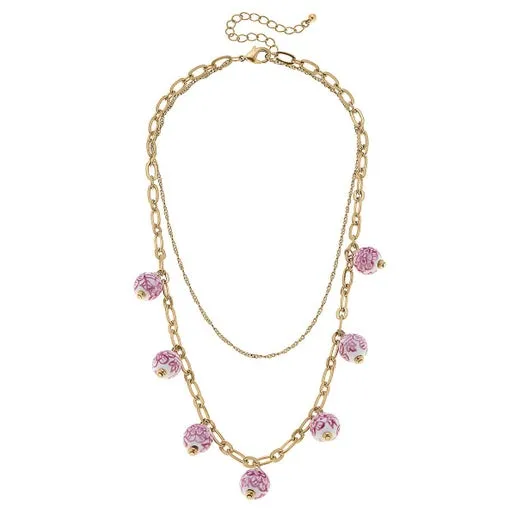 Paloma Chinoiserie Drip Necklace in Pink & White - Canvas Style