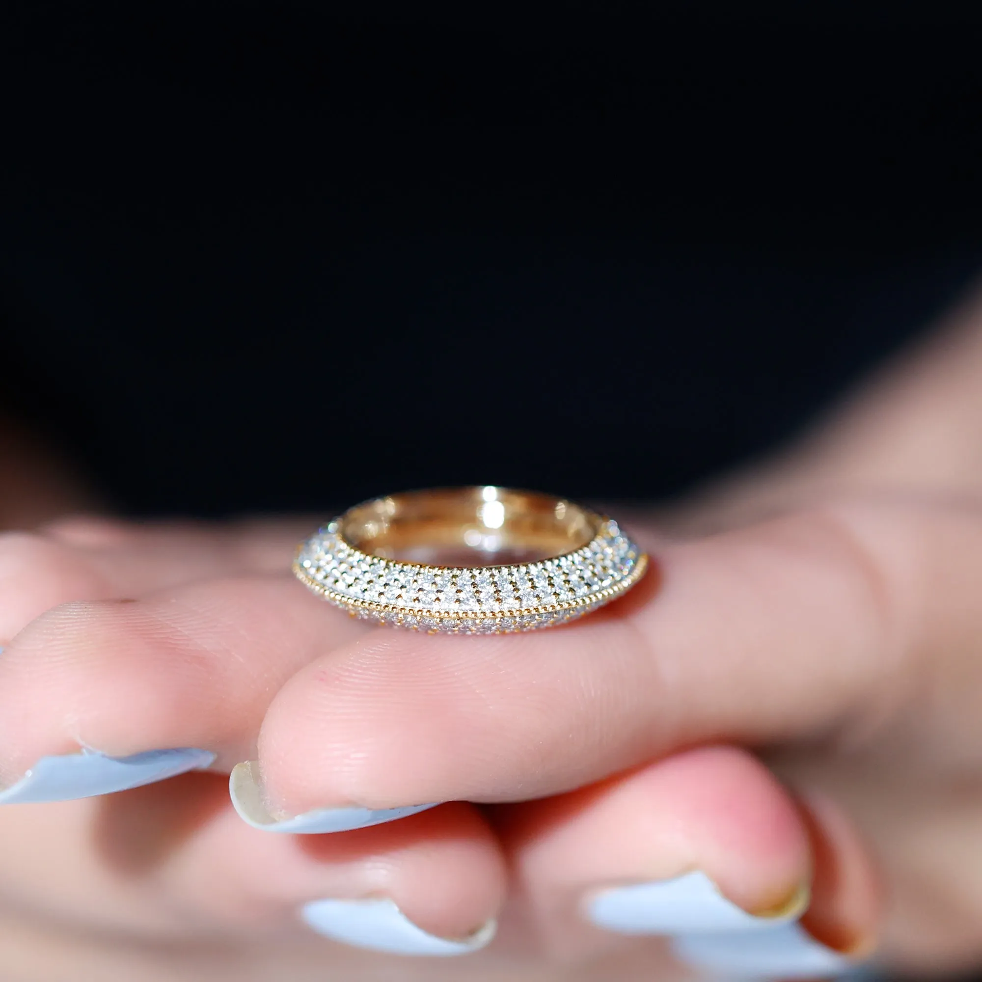 Pave Set Moissanite Eternity Band with Milgrain Detailing