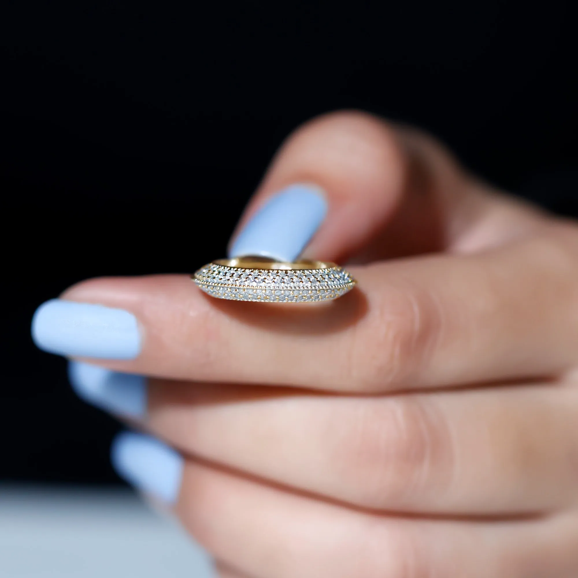 Pave Set Moissanite Eternity Band with Milgrain Detailing