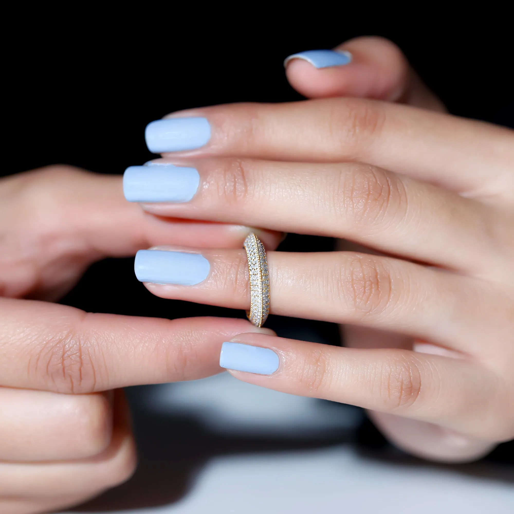 Pave Set Moissanite Eternity Band with Milgrain Detailing