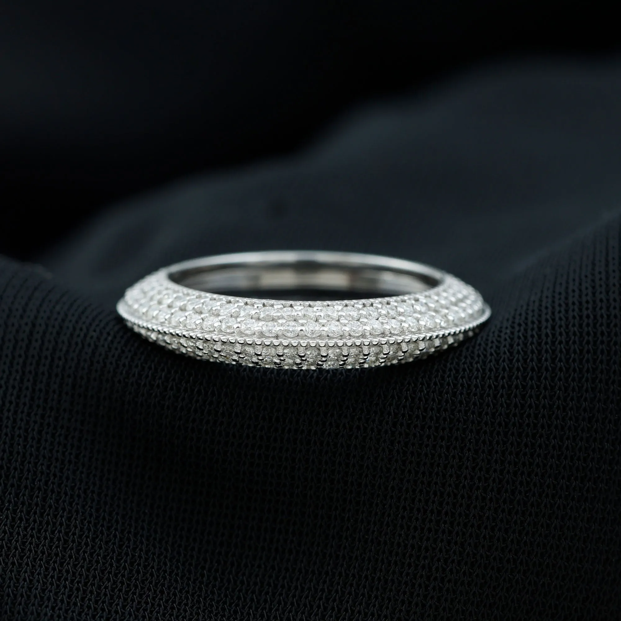 Pave Set Moissanite Eternity Band with Milgrain Detailing