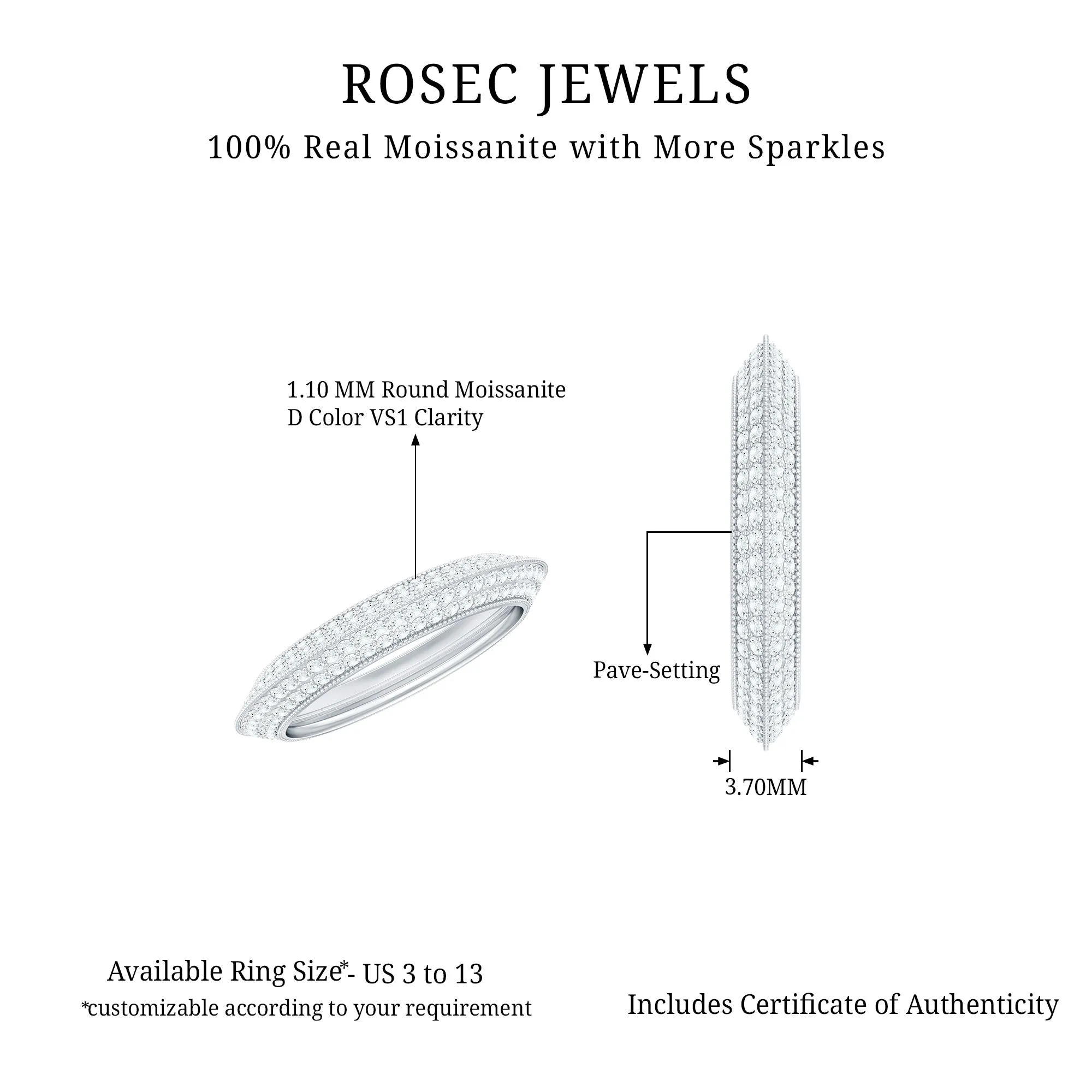 Pave Set Moissanite Eternity Band with Milgrain Detailing