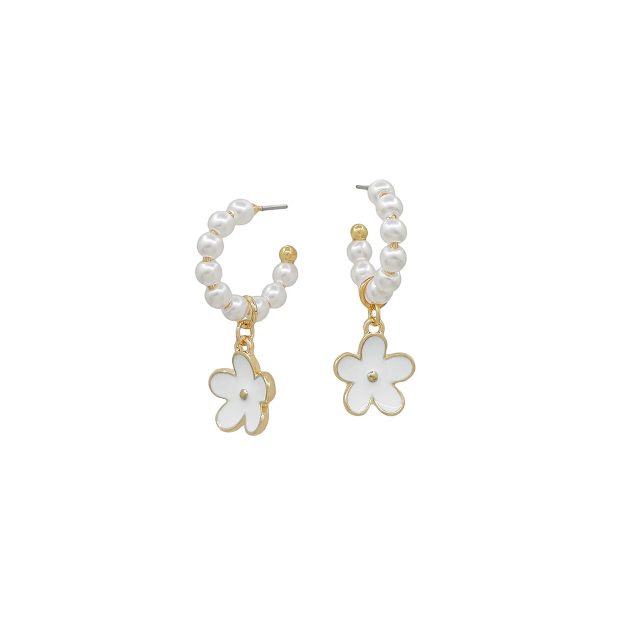 Pearl Flower Huggie Earrings