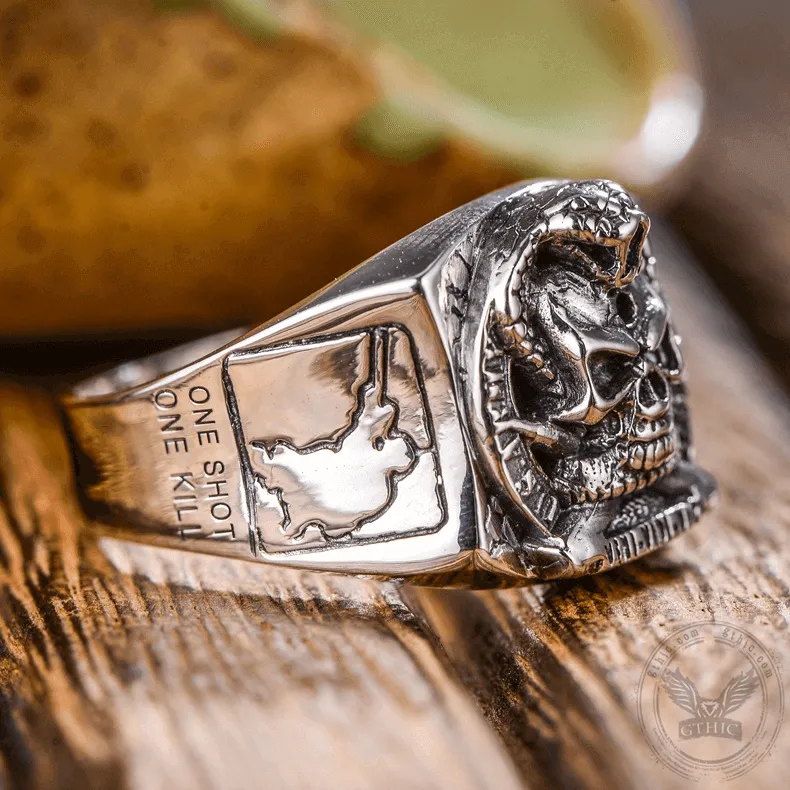 Pirate Coiled Snake Sterling Silver Skull Ring