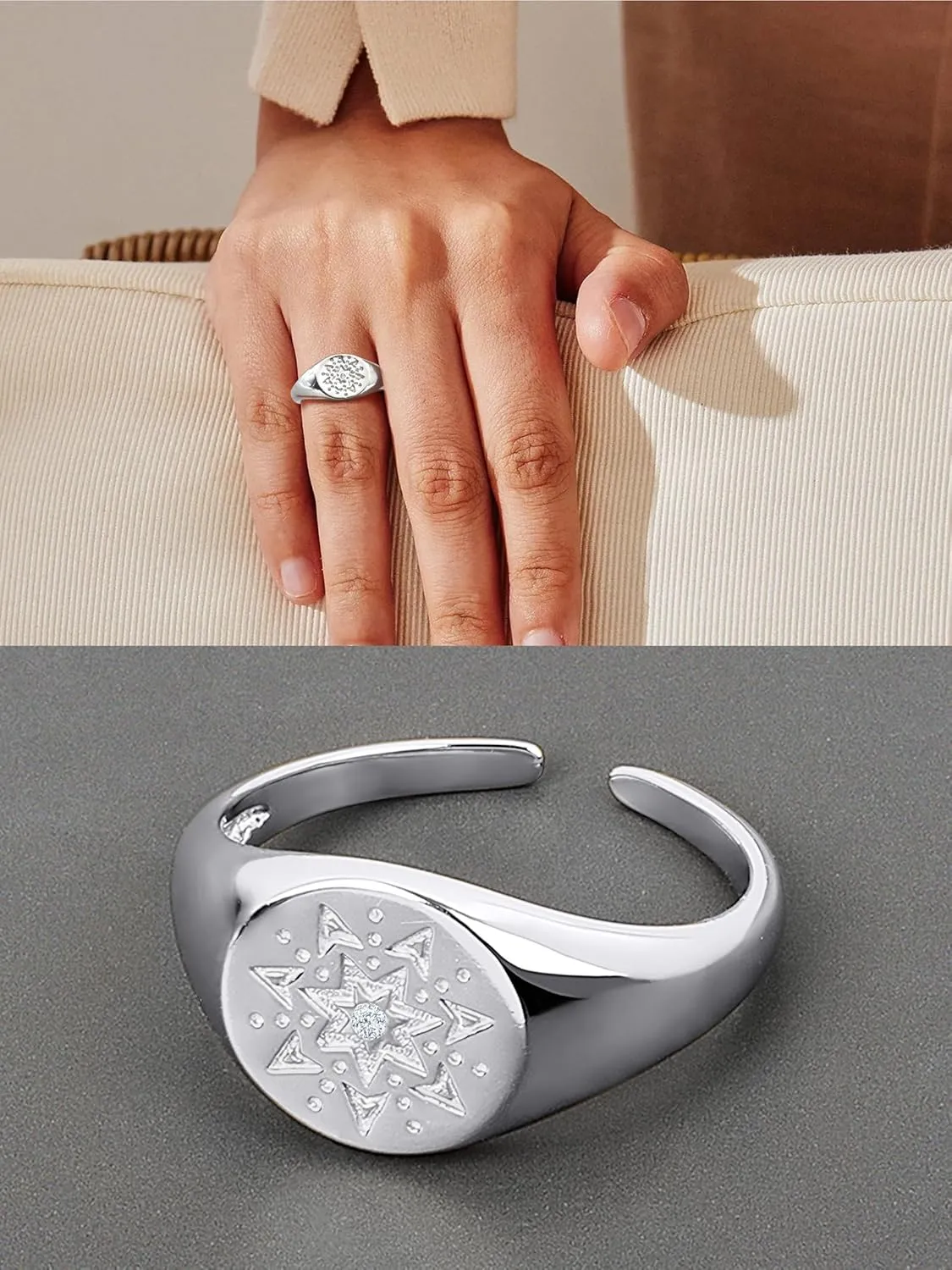 Platimun/18K Gold Plated Band Ring/Statement Rings for Women Fashion Everyday Jewelry Adjustable Rings(with Box)