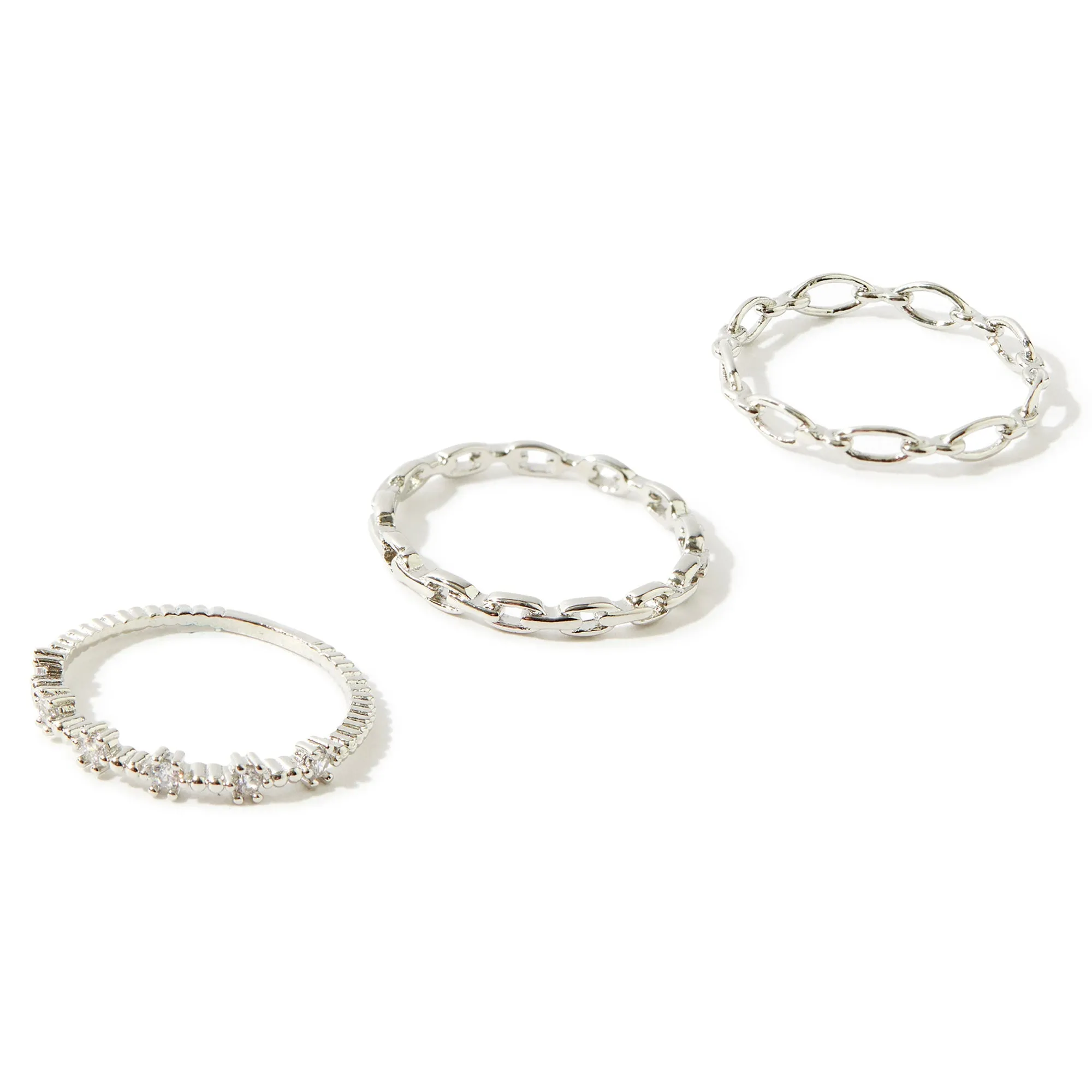 Platinum Plated 3 Pack Stacking Rings For Women By Accessorize London (Large)