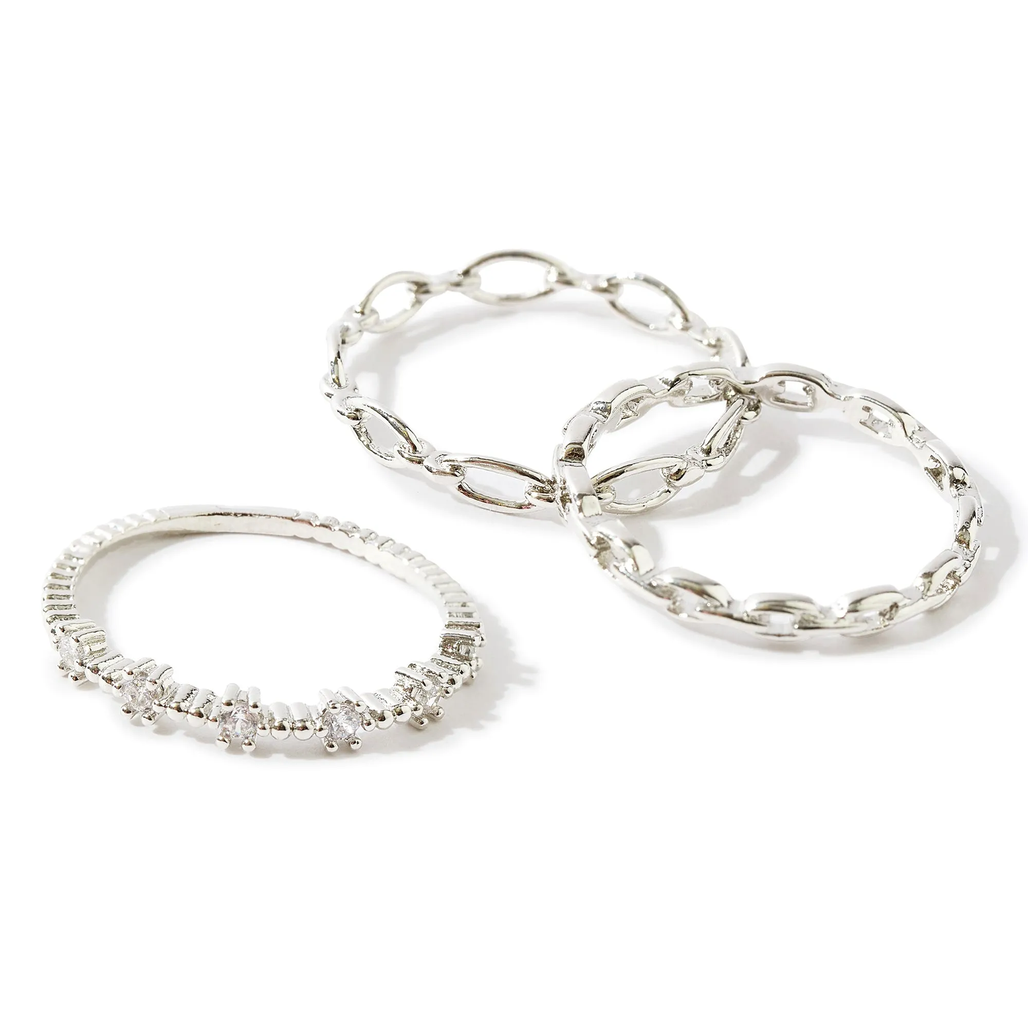 Platinum Plated 3 Pack Stacking Rings For Women By Accessorize London (Large)