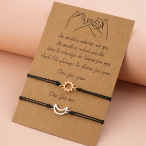 Qfdian Party decoration 2 PCS/Set Couple Bracelet For Women Lover Sun Moon Star Heart Handmade Braided Rope Charm Friendship Valentines Day Jewelry Gift
