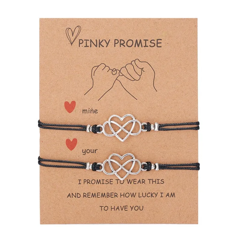 Qfdian Party decoration 2 PCS/Set Couple Bracelet For Women Lover Sun Moon Star Heart Handmade Braided Rope Charm Friendship Valentines Day Jewelry Gift