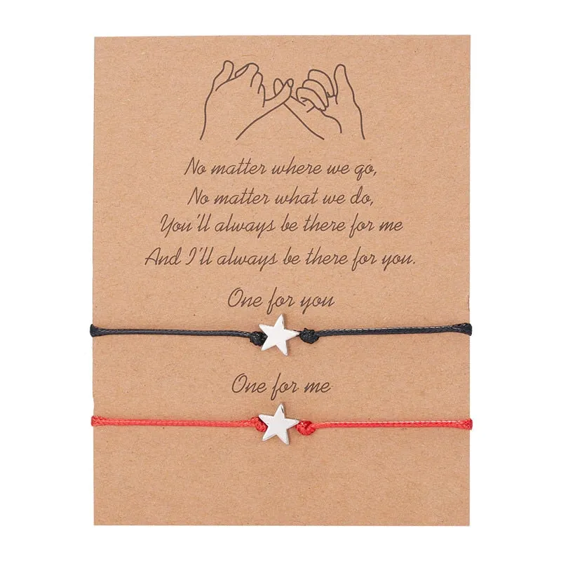 Qfdian Party decoration 2 PCS/Set Couple Bracelet For Women Lover Sun Moon Star Heart Handmade Braided Rope Charm Friendship Valentines Day Jewelry Gift