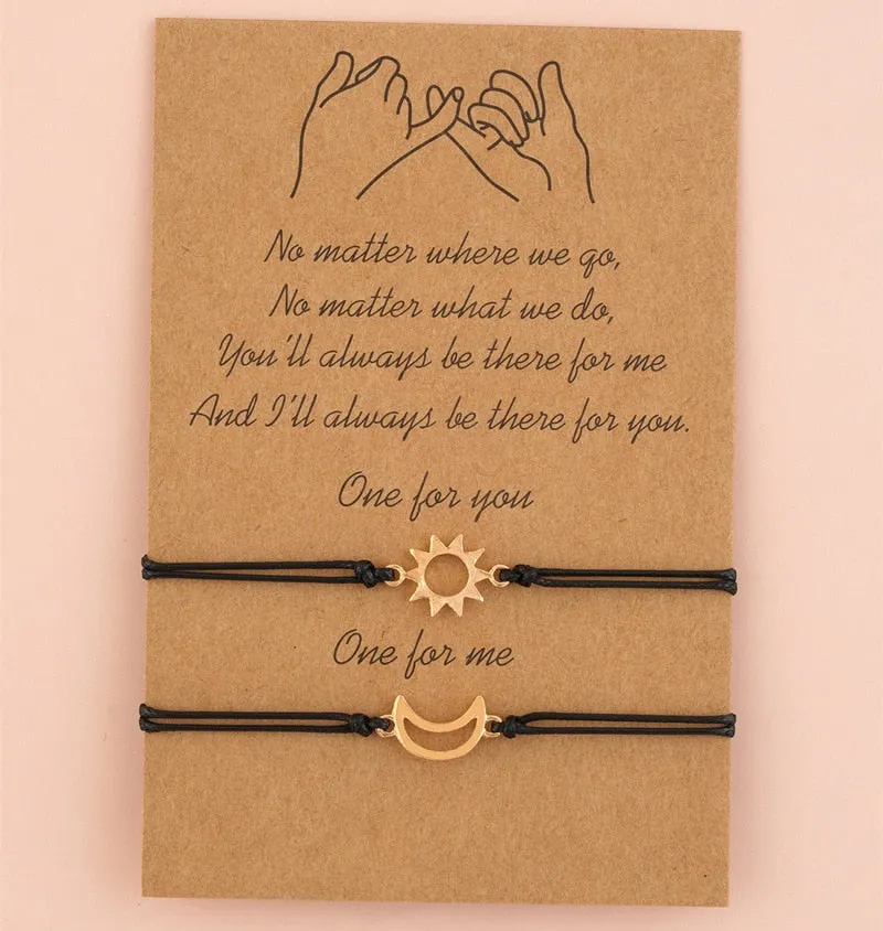 Qfdian Party decoration 2 PCS/Set Couple Bracelet For Women Lover Sun Moon Star Heart Handmade Braided Rope Charm Friendship Valentines Day Jewelry Gift