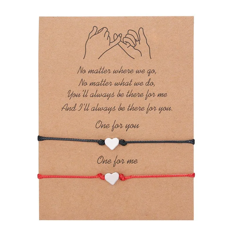 Qfdian Party decoration 2 PCS/Set Couple Bracelet For Women Lover Sun Moon Star Heart Handmade Braided Rope Charm Friendship Valentines Day Jewelry Gift