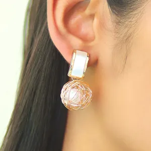 Quirky Gold-Toned Bar And Pearl Drop Earrings
