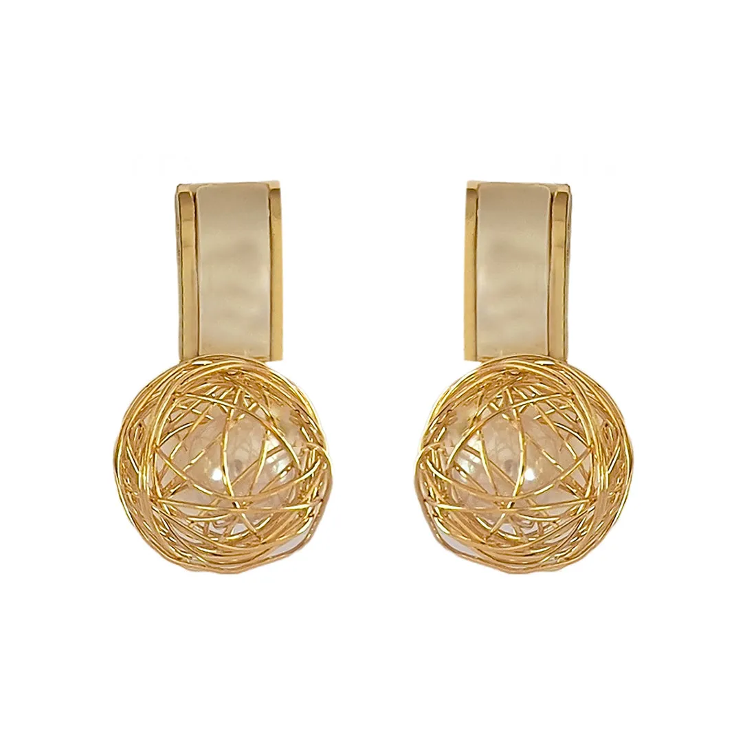 Quirky Gold-Toned Bar And Pearl Drop Earrings