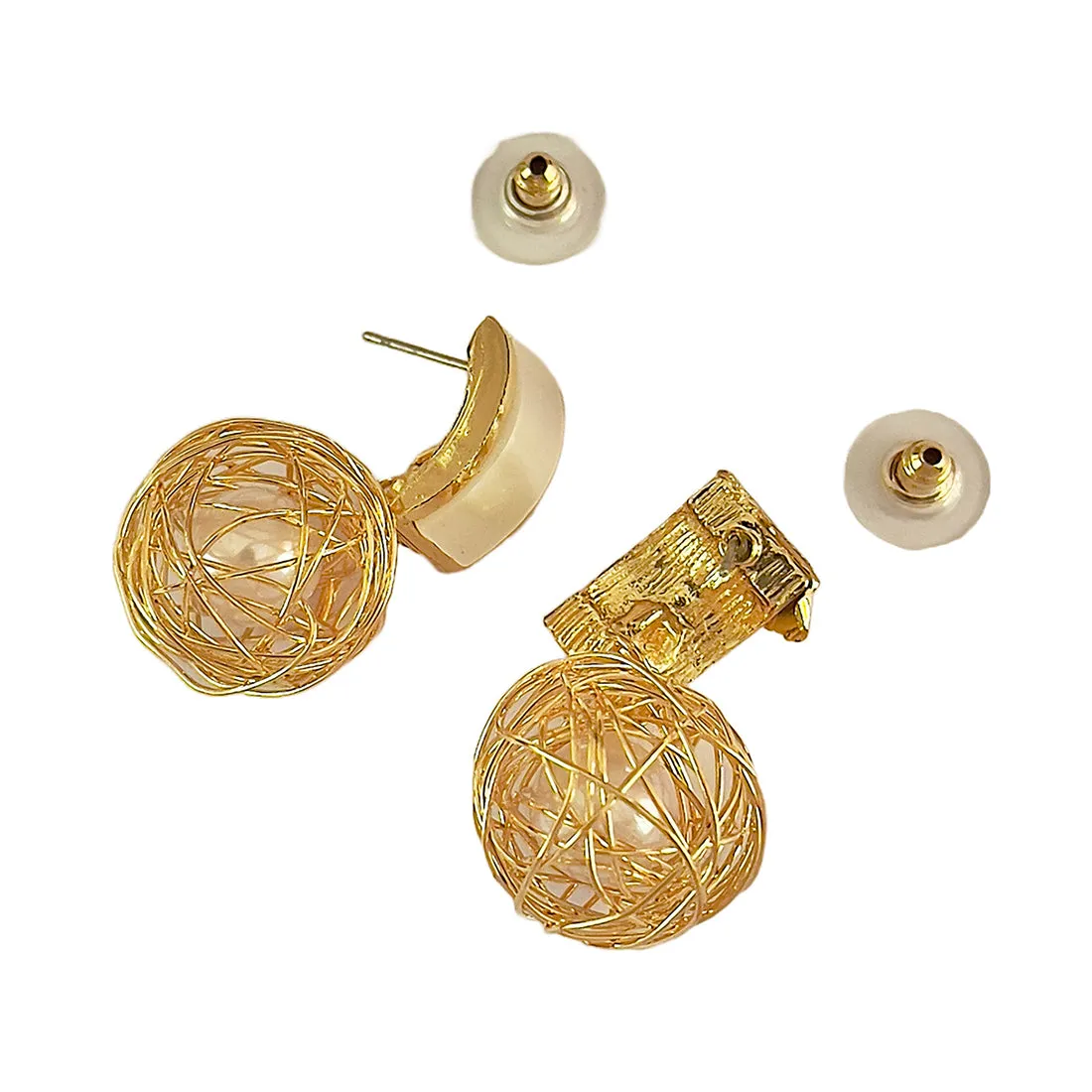 Quirky Gold-Toned Bar And Pearl Drop Earrings