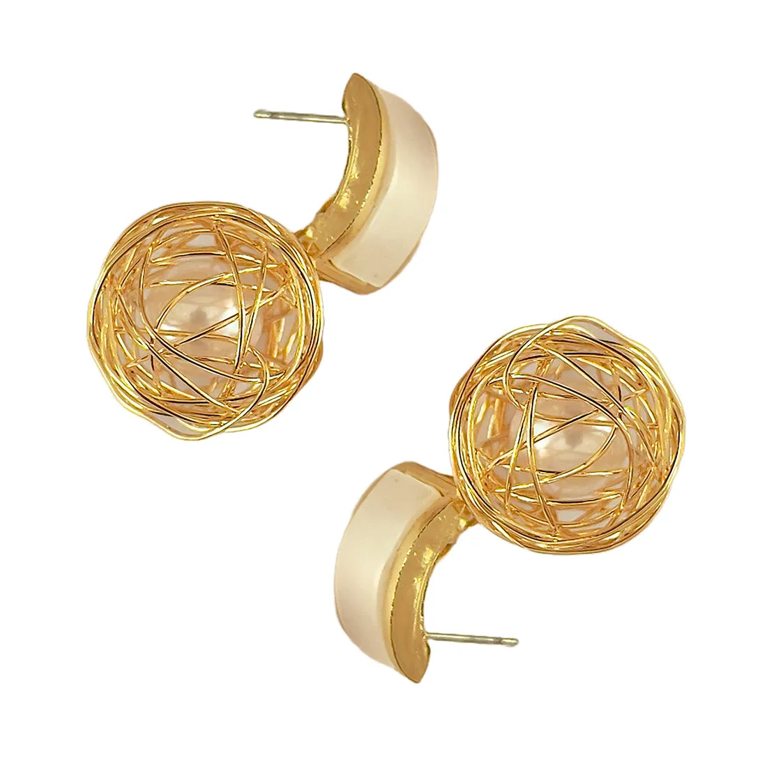 Quirky Gold-Toned Bar And Pearl Drop Earrings