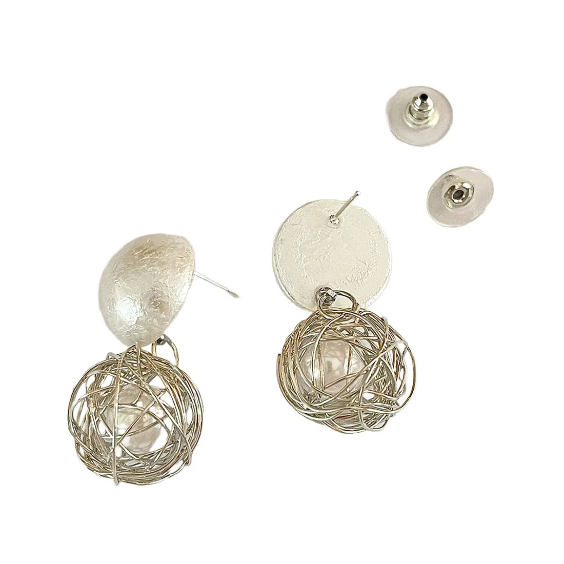 Quirky Silver-Toned Short Pearl Drop Earrings