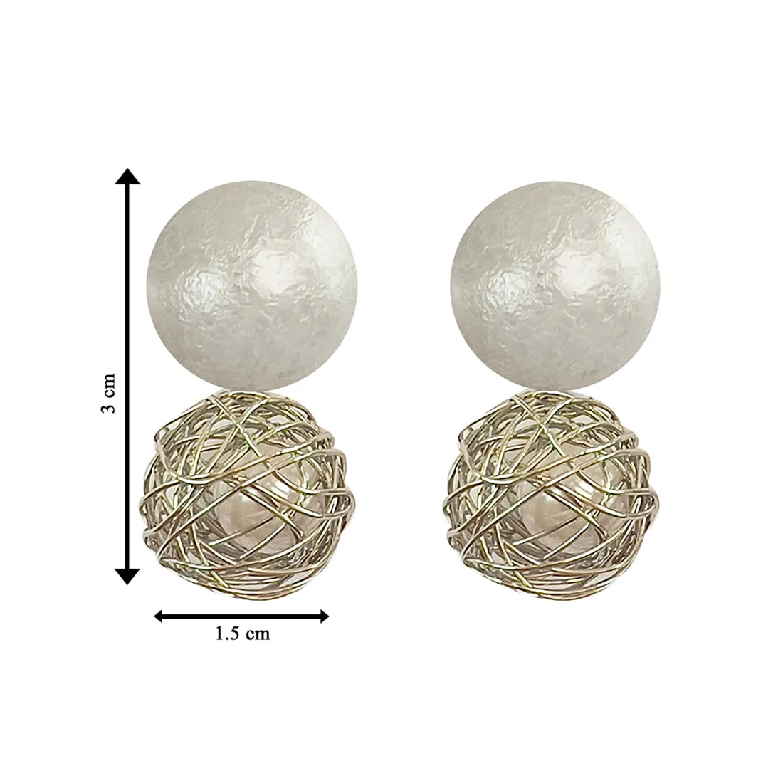 Quirky Silver-Toned Short Pearl Drop Earrings