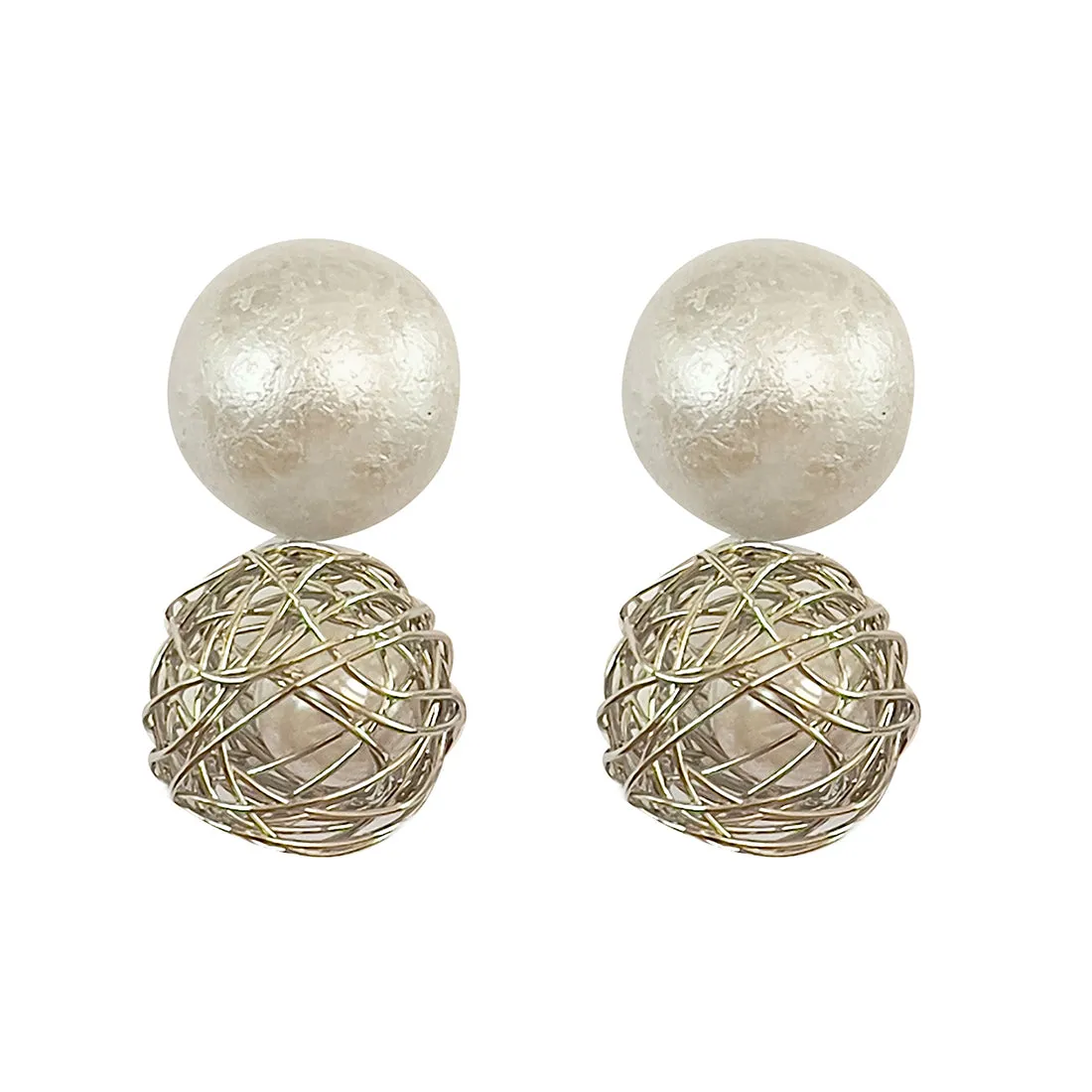 Quirky Silver-Toned Short Pearl Drop Earrings