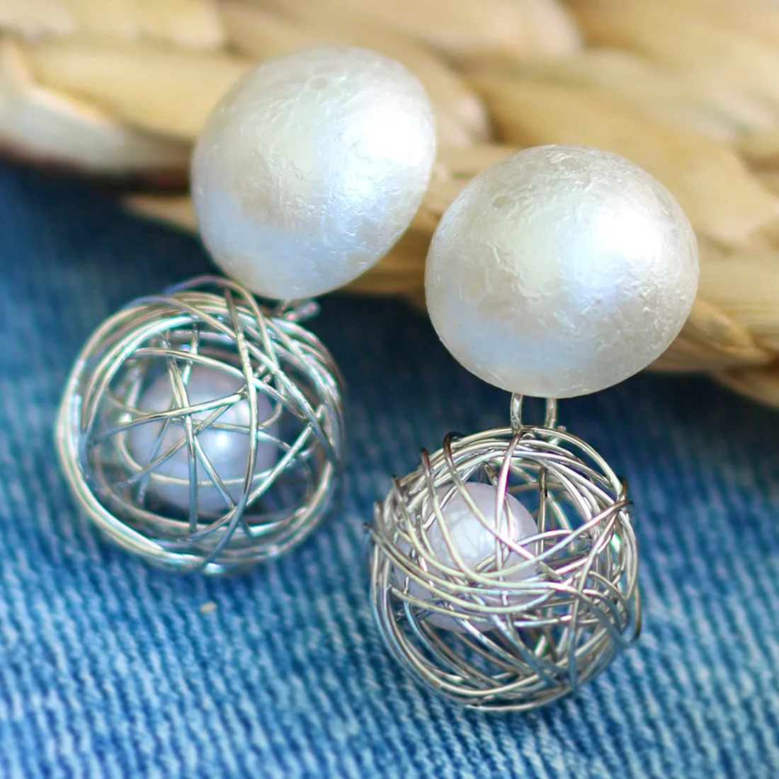 Quirky Silver-Toned Short Pearl Drop Earrings