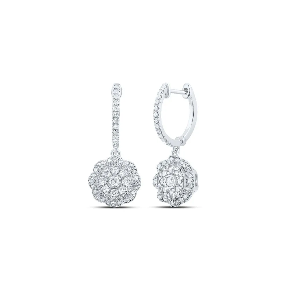 Radiant Brilliance: 10kt White Gold Womens Round Diamond Hoop Dangle Earrings 3/4 Cttw
