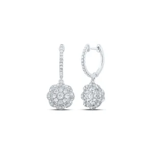 Radiant Brilliance: 10kt White Gold Womens Round Diamond Hoop Dangle Earrings 3/4 Cttw