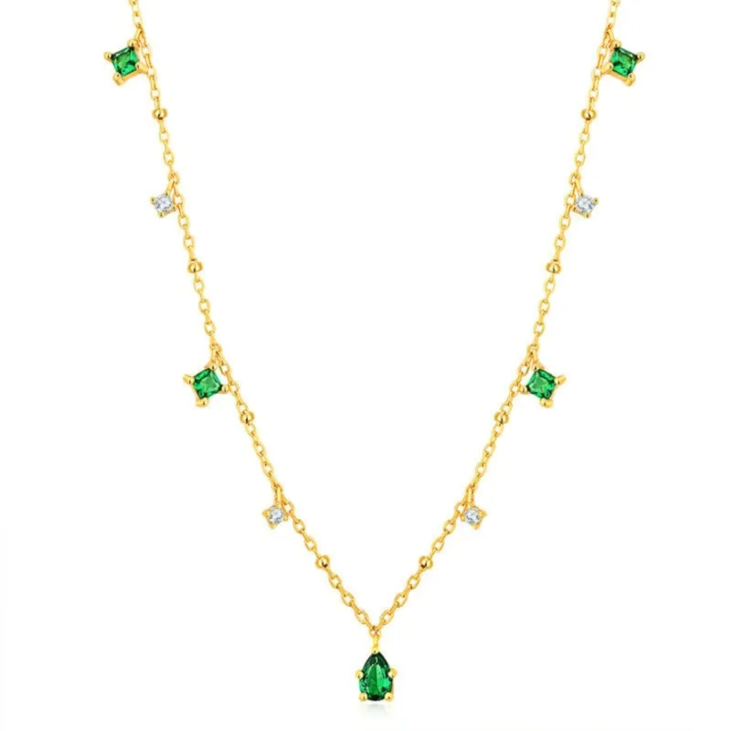 Retro Emerald Inlaid Rhinestone Necklace
