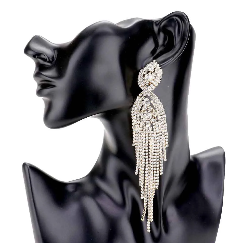 Rhinestone Long Drop Statement Evening Earrings